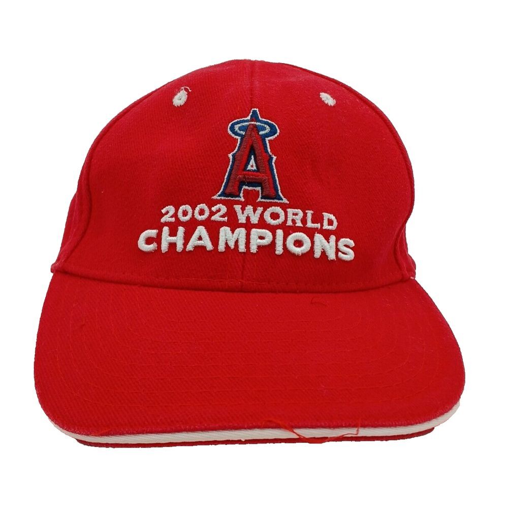 Vintage MLB Anaheim Angels Baseball 2002‎ World Champions Fitted Hat Men's Red